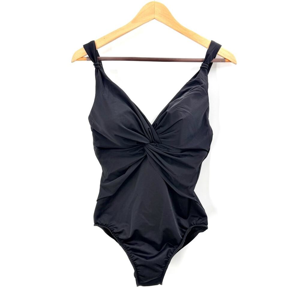 Miraclesuit Black Ruched Slimming One Piece Bathing Swim Suit Womens 12 D